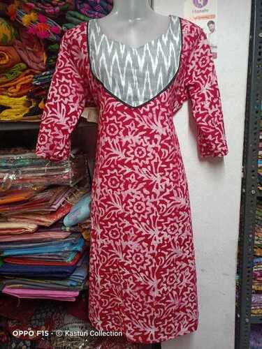 Cotton Print Batik Kurti - Cotton Fabric, Casual Wear, Plain Pattern | Lightweight Comfort, Versatile for Everyday Style