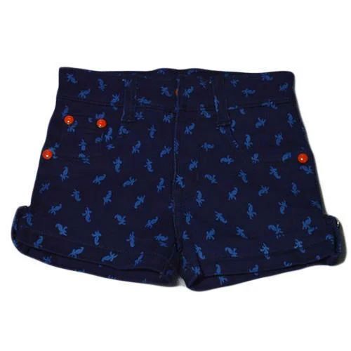 Girls Blue Printed Shorts - Cotton Blend Sizes S-XL | Dark Blue with Black Lightweight Stretchable Fit Anti-Wrinkle Breathable Durable Stitching