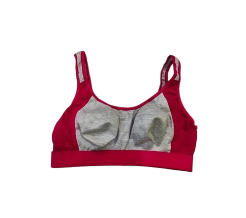 Sports Bra - Cotton Blend, Sizes 28-42, Red & Gray | Breathable, Skin-Friendly, Full Coverage, Easy to Wash, Thick Sleeves