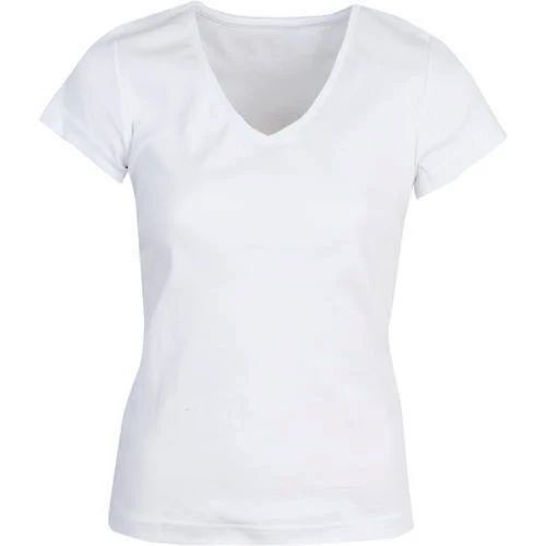 Ladies V Neck T Shirt - Premium Cotton XS to XL Sizes White Color | Slim Fit Breathable Material Lightweight Feel Durable Stitching Versatile Style