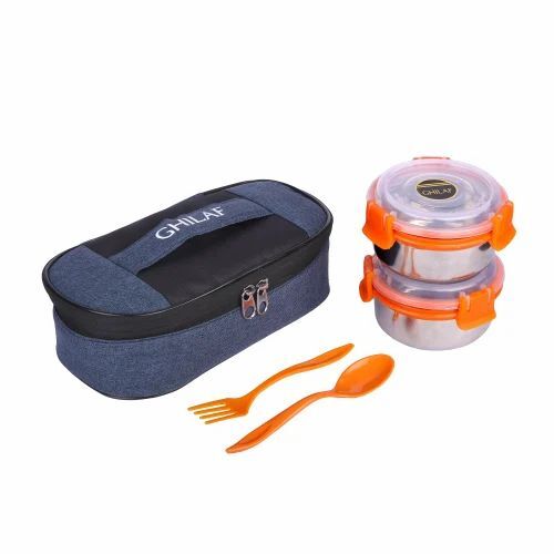 Lunch Box With Bag - Insulated 2 Compartments Polyester Material Silver Color Customized Size | Optimal Quality for Office Use
