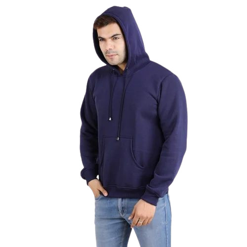 Mens Cotton Hoodies - Regular Fit, Breathable Lightweight Fabric | 100% Pure Cotton, Long Sleeves, Customized Sizes, Pullover Design, Modern Plain Blue Style