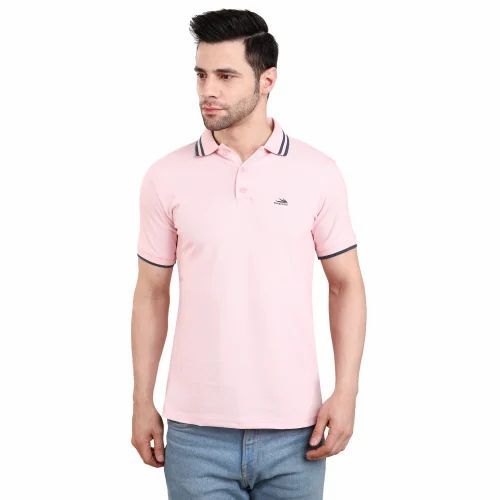 Mens Polo T Shirt - 100% Cotton 220 GSM Light Weight and Breathable Design Short Sleeves in Pink Size S-XL for Men