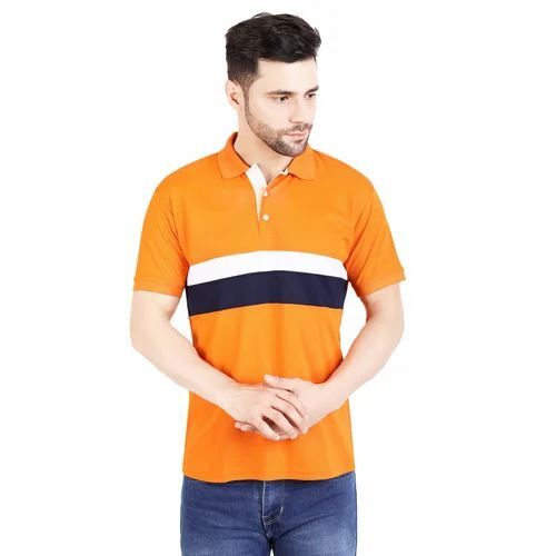 Orange Polo T-Shirt - Polyester Regular Fit Short Sleeves | Light Weight Breathable 100% Washable
