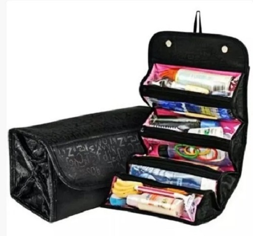 Polyester Roll N Go Cosmetic Bag - Various Sizes Available, Black | Designer Look, Easy to Carry, Long Lasting Finish