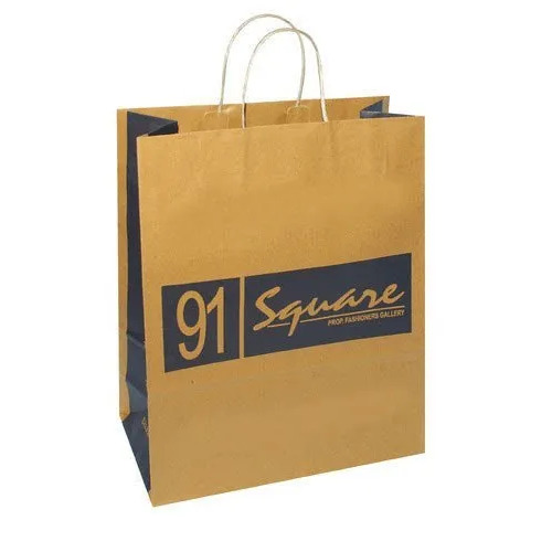 Printed Paper Bag - Biodegradable Kraft Material 500gm to 5Kg Capacity, Brown Color with Flexiloop Handle