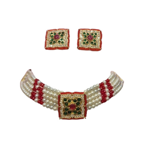 Rajputi Artificial Necklace Set - Brass Material, Free Size, Square Design | Women's Necklace and Earring Set, Royal Elegance for Weddings