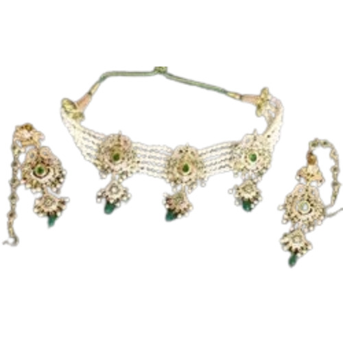 Rajputi Jadai Chik Necklace Set - Brass Beaded Necklace with GP Polish | Elegant Women's Jewelry for Anniversary, Engagement, Party, Wedding Gifts