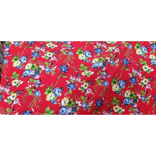 Red Flower Printed Cotton Fabric - 100% Cotton, 58 Inches Width, Vibrant Red Color | Soft, Breathable, Lightweight Texture Ideal for Dresses and Crafts