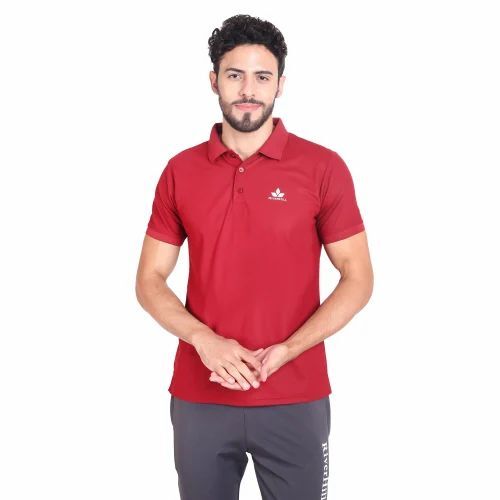 Red Polo T-Shirt - 220 GSM, Slim Fit Lightweight and Breathable Polyester for Men, Short Sleeves