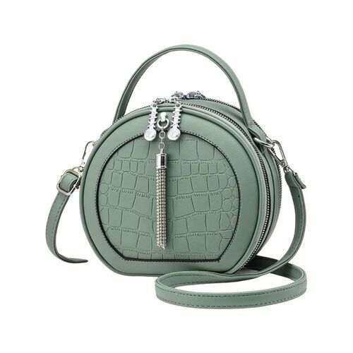Stylish Leather Round Cross Sling Bag - 19 x 8 x 17 inches, Green Color, Plain Pattern | Customized Features for Secure Use