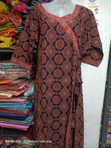 Traditional Cotton Ajrakh Printed Kurti - Cotton Material A-Line Style 3/4th Sleeves | Customized Logo Ladies Wear Ideal for Any Season