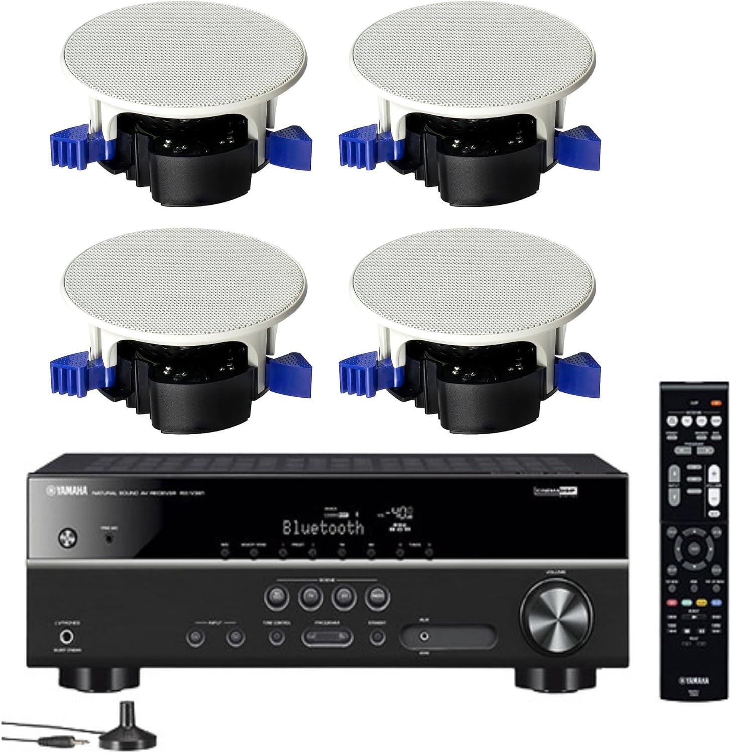 Yamaha 5.1-Channel Wireless Bluetooth 4K A/V Home Theater Receiver Easy-to-Install Natural Sound Moisture Resistant 6.5" High Performance in-Ceiling Speakers (Set of 4) 