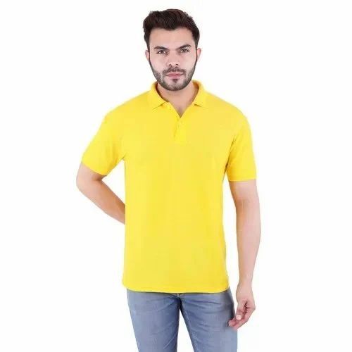 Yellow Mens Polo T Shirt - 100% Cotton Sizes S-XL 150 GSM Light Weight & Breathable | Short Sleeve Plain Pattern Adult Fit