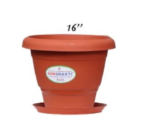 16 Inch Round Plastic Flower Pot - Plastic Material, Glossy Finish, Various Colors Available | Crack Resistance, Easy to Clean, Ideal for Planting