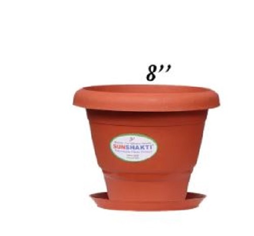 8 Inch Round Plastic Flower Pot - Plastic, 8 Inches Diameter, Glossy Finish, Lightweight, Various Colors Available, Easy to Clean, Crack Resistant