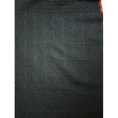 Chikan Embroidery Fabric - Cotton, 44-45 Inch Width, Black | Soft, Breathable, Handcrafted with Traditional Motifs for Elegant Attire