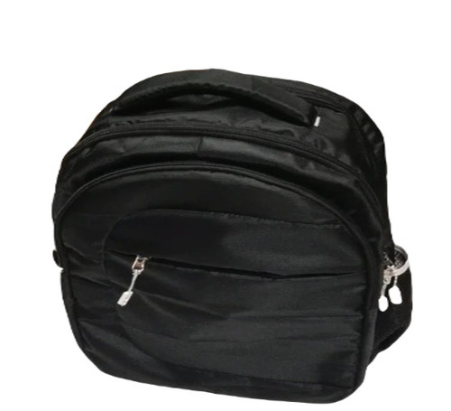 Black Polyester Backpack - Fancy Office Bag with Zipper Closure | Moisture Proof Design and Plain Pattern