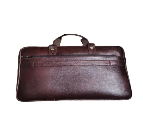 Brown Leather Laptop Bag - 17 Inch, Plain Design, Zipper Closure, Unisex Handle Style