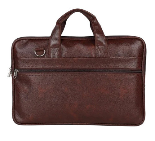 Brown PU Leather Fancy Office Bag - 22 Inch Zipper Closure Unisex Design Plain Pattern Stylish Handle Bags