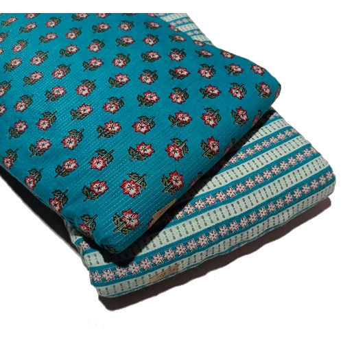 Cotton Kantha Printed Fabric - 100% Cotton 44-45 Width Blue Color Designed for Summer Screen Printed Medium Weight for Dresses/Clothing