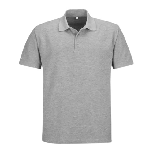 Cotton T-Shirt - Lightweight Breathable, Regular Fit, Grey, Polo Collar, Adult Male, Short Sleeves, Available in Sizes S, M, L, XL