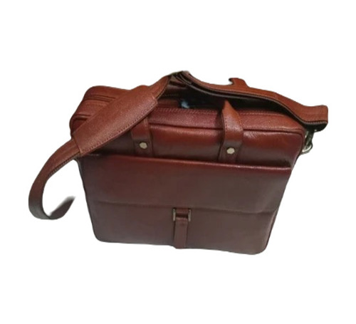 Fancy Leather Laptop Bag - Leather, 17 Inch, Brown | Unisex, Zipper Closure, Plain Design, Handle Style