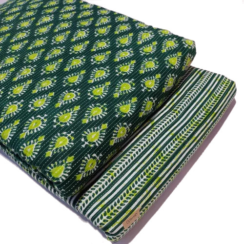 Green Printed Cotton Fabric Piece