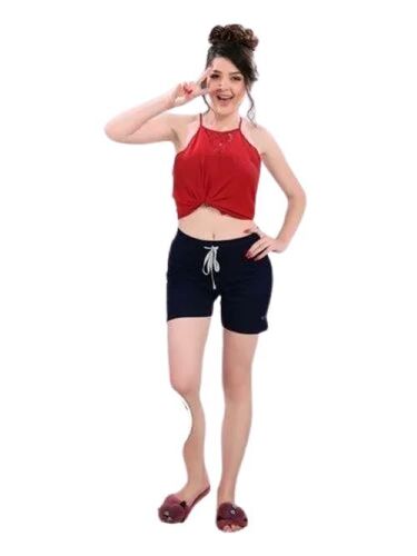Ladies Cotton Loop Knit Crepe Shorts - Cotton Material Mid-Rise Design High-Waist Style | Comfortable Fit Stretchable Fabric Breathable Material Elastic Waistband Slim Fit Relaxed Silhouette