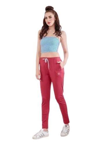 Ladies Premium Lounge - Cotton Blend, Relaxed Fit Full-Length Trousers in Red | Breathable Material, Elastic Waistband, Drawstring Closure, Anti-Wrinkle, Cool Pass, Non-Toxic