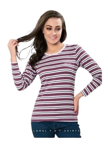 Ladies Strip Style Full Sleeves T Shirt