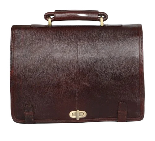 Leather Executive Bag - 17 Inch Brown Leather | Unisex Fancy Handle Bags with Zipper Closure and Plain Design