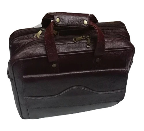 Leather Office Bag - Plain Leather Zipper Closure Stylish Brown Handle Bag for Unisex Laptop Carrying