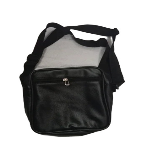 Leather Sling Bag - Plain Leather Zipper Closure Unisex Black Design for Laptop Carrying