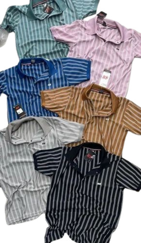 Mens Strips T Shirt - Cotton, Size M/L/S/XL, All Colors | Light Weight, Breathable, Polo Collar, Printed Pattern, Short Sleeves