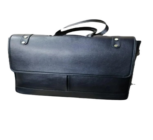 PU Leather Office Bag - Plain Design, Zipper Closure | Fancy Handle Bag for Men in Black
