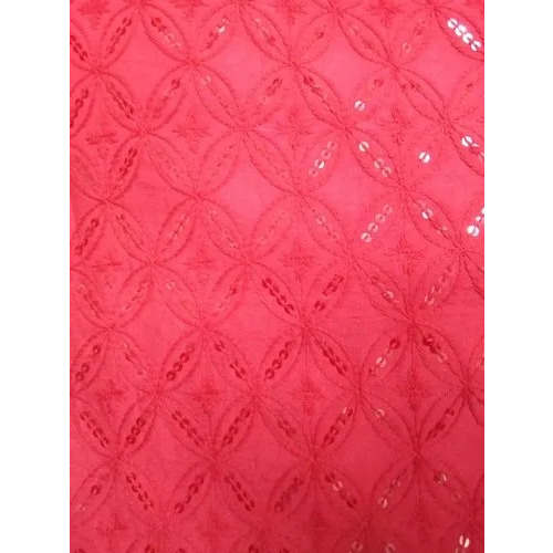 Red Embroidery Cotton Fabric - 44 - 45 Inch Width, Pure Cotton Material | Soft, Breathable, Lightweight with High-Quality Designs