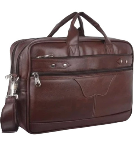 Leather Office Bag - 16 Inch, Brown Plain Design | Unisex Handle Bag with Zipper Closure