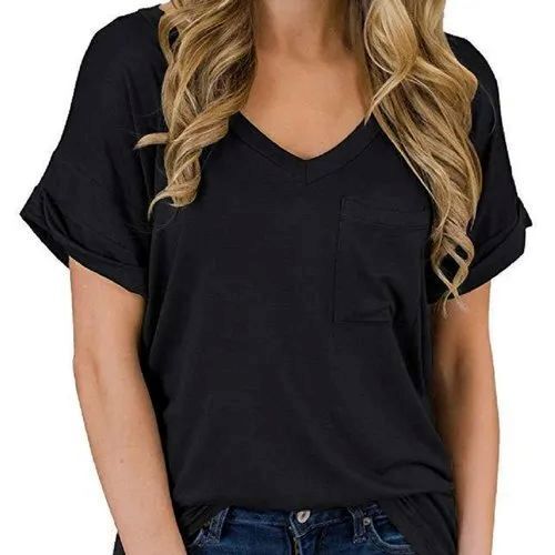 Ladies Black V Neck T Shirt