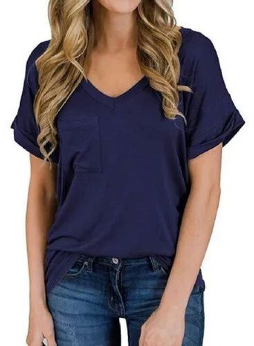 Ladies Blue V Neck T Shirt