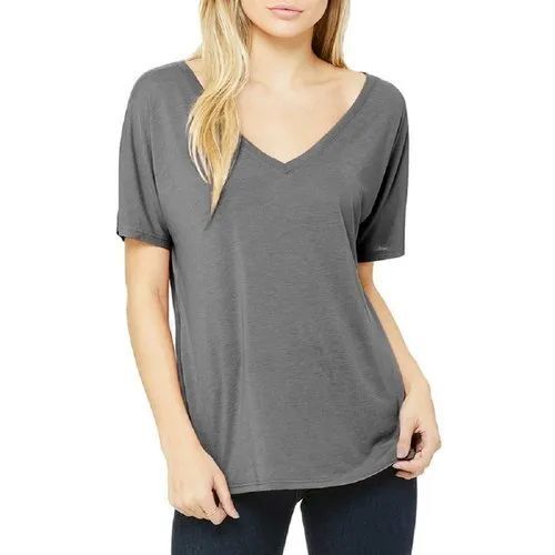 Ladies V Neck T Shirt - Color: Grey