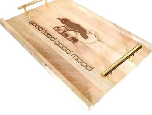 Mango Wood Serving Tray With Metal Handle - 15x10 Inches Brown | Sturdy Build Smooth Finish Natural Grain Easy Grip Design