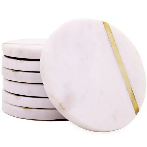 Marble Coaster Set - 4x4 Inch Round White Premium Quality with Smooth Surface Durable Build Stain Resistant Cool Touch Knife-Friendly