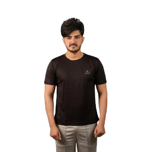 Men T-Shirt - Regular Fit, Attractive Pattern Design | O-Neck, Short Sleeves, Plain Black, Adult Sizes S-XXL, Polyester Fabric