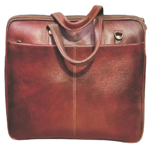 Men's Fancy Leather Laptop Bag - Plain Design, Zipper Closure, Brown Color, Ideal for Daily Use