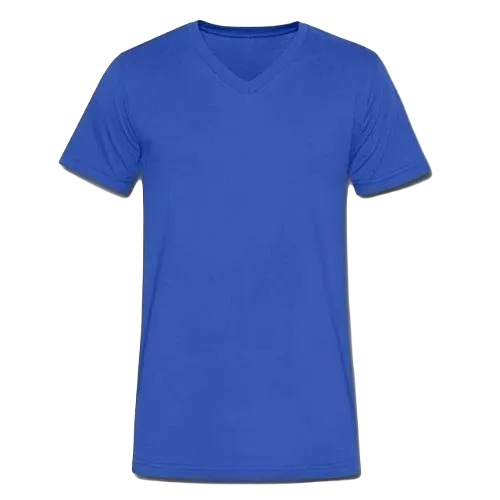 Men Regular Fit Cotton T-Shirt - Attractive Blue V-Neck, Short Sleeves, Casual Wear for Adult Males