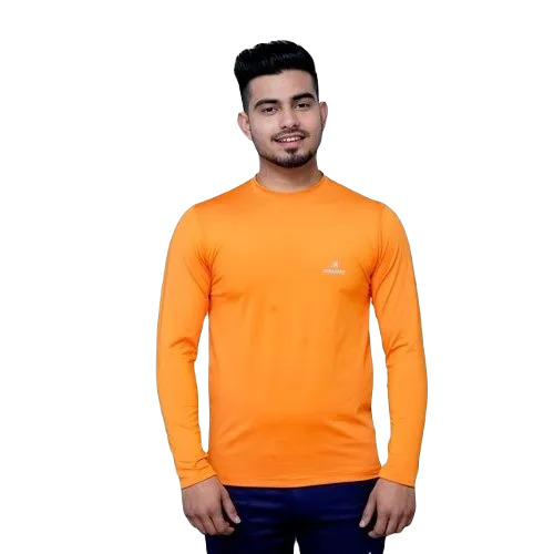 Men's Regular Fit Full Sleeve T-Shirt - Polyester Fabric Attractive Pattern O-Neck Long Sleeves Vibrant Yellow Color Available in S to XXL Sizes