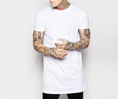 Mens Long Line White T Shirt