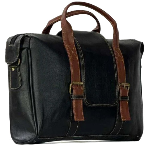 Fancy Leather Handle Bag - Plain Pattern Zipper Closure | Black Color, Ideal for Office Use, Designed for Men