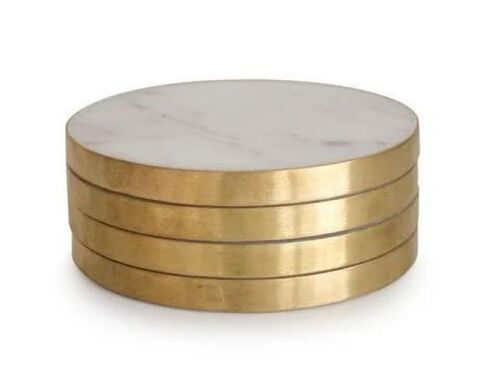 Round Shape Brass Coaster Set